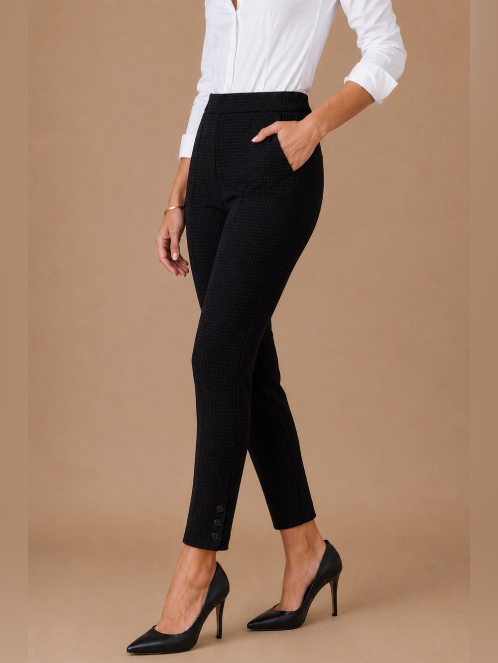 Talbots Skinny Ankle Black & Chocolate Brown Gingham Plaid High Waist Pants XLP
